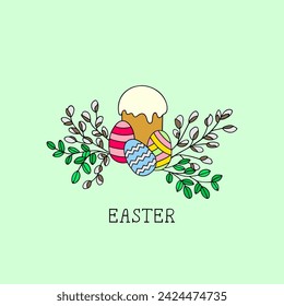 Bright illustration on the Easter theme. Postcard.