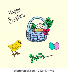 Bright illustration on the Easter theme. Postcard.