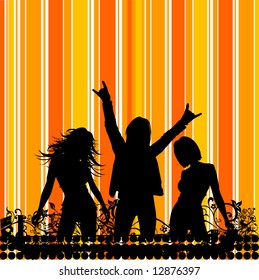 Bright illustration on a musical theme with flower, girls & boy