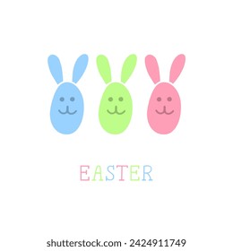 Bright illustration with rabbits on a white background. Easter Postcard.