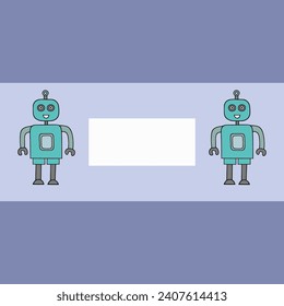 Bright illustration with robots. Place for text. Poster