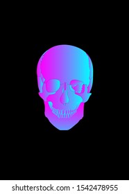 Bright illustration of skull on black background. Contemporary art. Cube and line vector art.