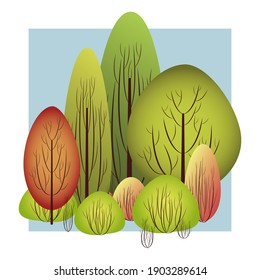 Bright illustration of stylized spring forest