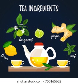 Bright illustration of tea ingredients. 