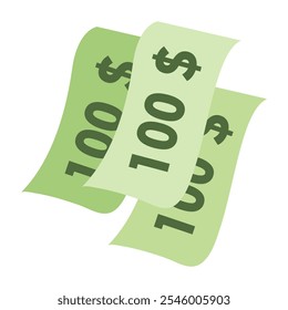 Bright illustration of three green 100 dollar bills. Perfect for Black Friday marketing materials, sales and special offers.