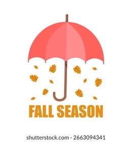 Ilustração brilhante do guarda-chuva com texto outono Temporada em estilo plano. Perfeito para cartão de saudação.