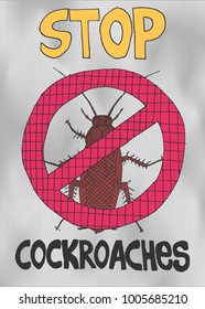 bright illustration of a warning about cockroaches vector work