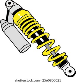 Bright illustration of a yellow coil shock absorber, emphasizing modern engineering and sleek design. Ideal for automotive and mechanical design enthusiasts