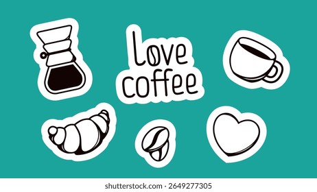 Bright illustrations, funny texts and unique designs of these vector stickers will brighten your day. A fragrant world in every cup: a collection of vector stickers inspired by coffee.