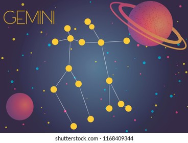 Bright image of the constellation Gemini. Kids who are fond of astronomy will like it very much.