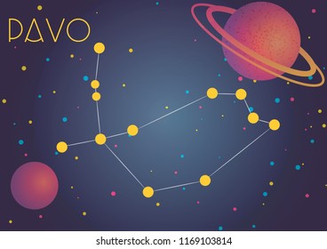 Bright image of the constellation Pavo. Kids who are fond of astronomy will like it very much.