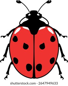 Bright image of a ladybug with red wings and black spots without background. Suitable for kids products, nature themes, and educational projects.