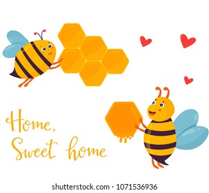 Bright image with two funny bees building the beehouse