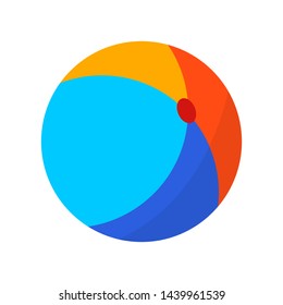 Bright inflatable ball. Flat color summer Holiday icon on white background. Sports and recreation. Beach accessories. Vector illustration.