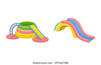 Bright Inflatable Slide and Pond with Smooth Surface on Playground Vector Set