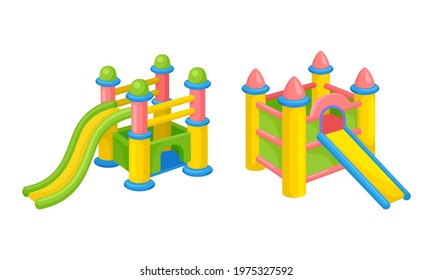 Bright Inflatable Slides with Smooth Surface on Playground Vector Set