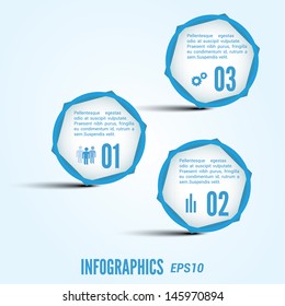 Bright infographic with blue circles and hexagons. Vector eps 10.