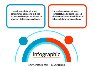 Bright Infographic data visualization template with 2 options (steps) and place for text. Design for process chart, report, banner, workflow, business presentation. Editable Vector EPS 10 illustration