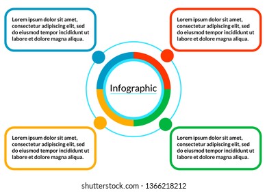 Bright Infographic data visualization template with 4 options (steps) and place for text. Design for process chart, report, banner, workflow, business presentation. Editable Vector EPS 10 illustration