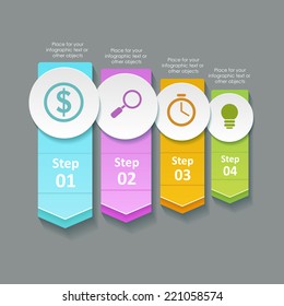 Bright infographic design with numbers of steps and business icons