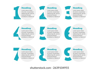 Bright infographic template showing 9 step business processes, presented with numbered elements for simple strategic communication.