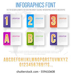 Bright Infographics Vector Different Colors Typeface Set for Options and Features List. Template for brochure, business charts, web design and posters