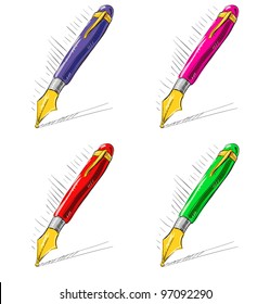 Bright ink pens. Colorful cartoon sketch vector set