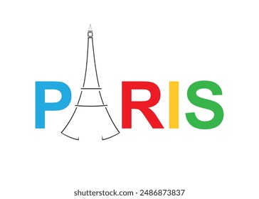 Bright inscription "Paris" on a white background.