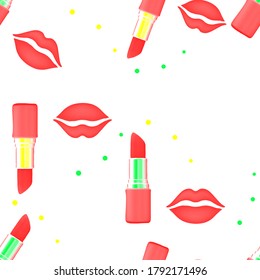 patrón brillante e intrigante sin fisuras. labios de color pintalabios. sobre fondo blanco.