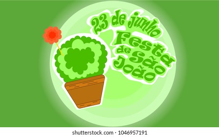 A bright invitation to Festa de Sao Joao, with the traditional manjerico plant.