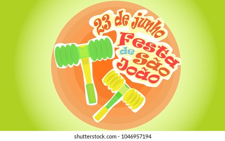 Bright invitations to the Festa de Sao Joao featuring traditional hammers.