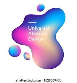 Bright irregular graphic bubbles. Universal colorful shapes, wavy curves. Blue, pink, and beige background with white text. Layout for ad flyer, web page or poster. Vector illustration.