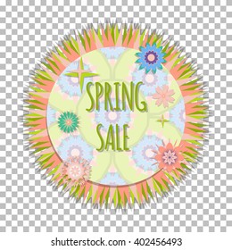 Bright isolated easy editable frame with cute flowers. Concept design  spring sale  banner, postcard, season sales or other. Vector illustration. Discount, rebate,  clearance sale template.
