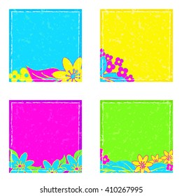 Bright isolated stickers in neon-style entries. Stickers with the texture of the spots and the frame. Vector illustration