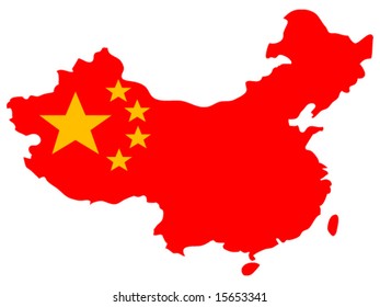 bright isolated vector illustration of Chinese flag on country map