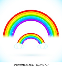Bright isolated vector rainbows with clouds in cartoon style