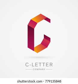 Bright isometric C letter, isolated on white background
