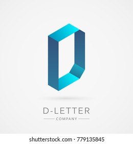 Bright isometric D letter, isolated on white background