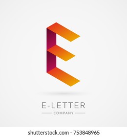 Bright isometric E letter, isolated on white background