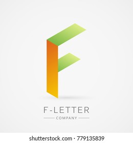 Bright isometric F letter, isolated on white background