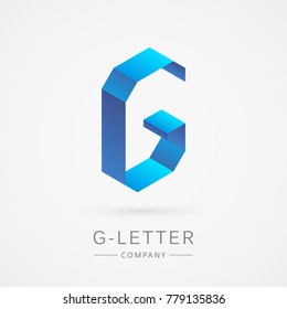 Bright isometric G letter, isolated on white background