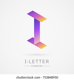 Bright isometric I letter, isolated on white background