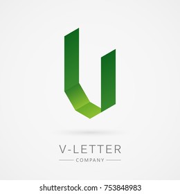 Bright isometric V letter, isolated on white background