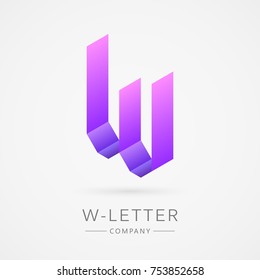 Bright isometric W letter, isolated on white background
