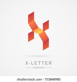 Bright isometric X letter, isolated on white background