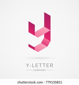 Bright isometric Y letter, isolated on white background