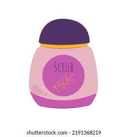 A bright jar of body care cosmetics. Body scrub. Vector illustration in flat style.