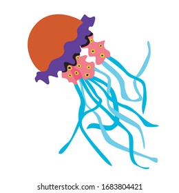 Bright jellyfish isolated on a white background for design. Scandinavian children stock vector illustration with the character for printing on baby clothes or a t-shirt or design
