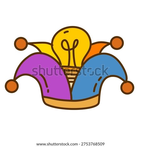 bright jester hat with glowing lightbulb representing a funny brilliant prank idea