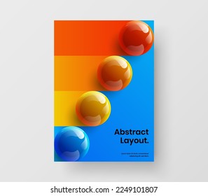 Bright journal cover A4 design vector concept. Modern 3D spheres annual report layout.